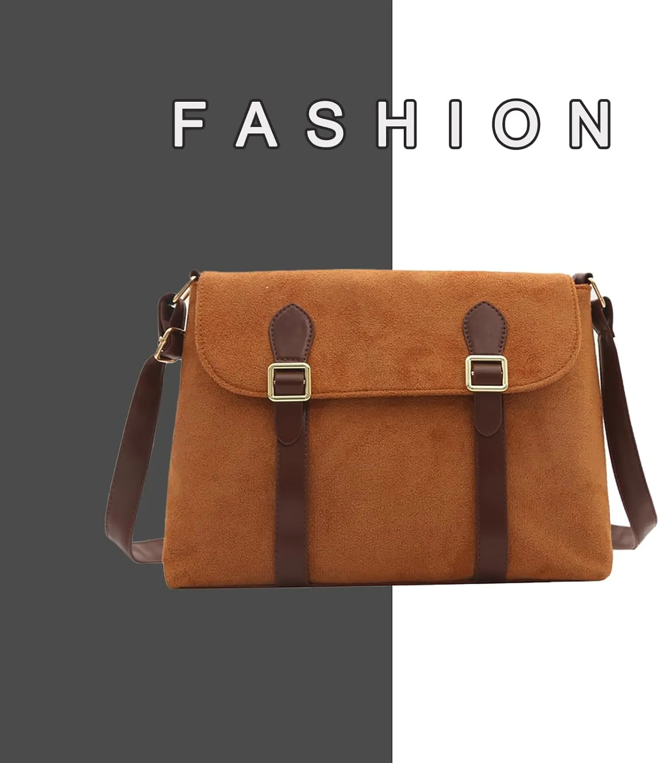 Suede Tote Bag for Women Frosted Leather Shoulder Bag Crossbody Satchel Bag with Magnetic buckle (Brown)