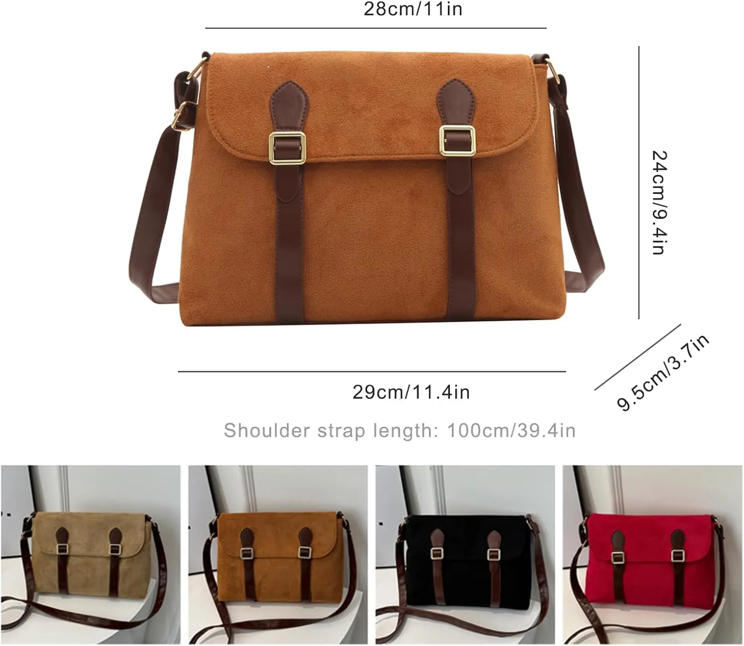 Suede Tote Bag for Women Frosted Leather Shoulder Bag Crossbody Satchel Bag with Magnetic buckle (Brown)