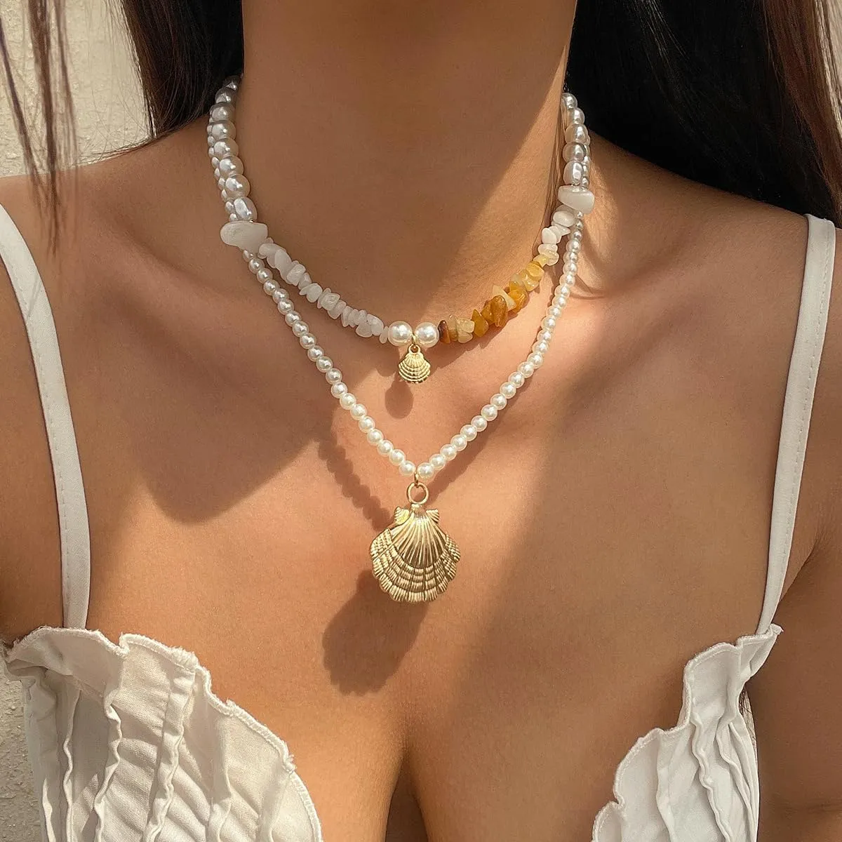 Summer Beach Shell Necklace for Women - Bohemian Seashell Starfish Conch Turtle Charms Choker Necklace Holiday Beach Surfer Jewelry