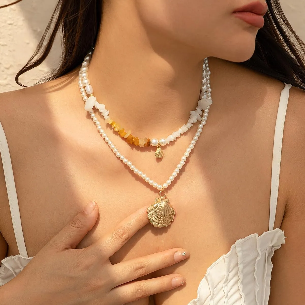 Summer Beach Shell Necklace for Women - Bohemian Seashell Starfish Conch Turtle Charms Choker Necklace Holiday Beach Surfer Jewelry