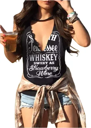 Summer Deep V Neck Tank Tops for Women Western Country Sleeveless Tee Shirts Teen Girls Sexy Casual Concert Tops Outfits