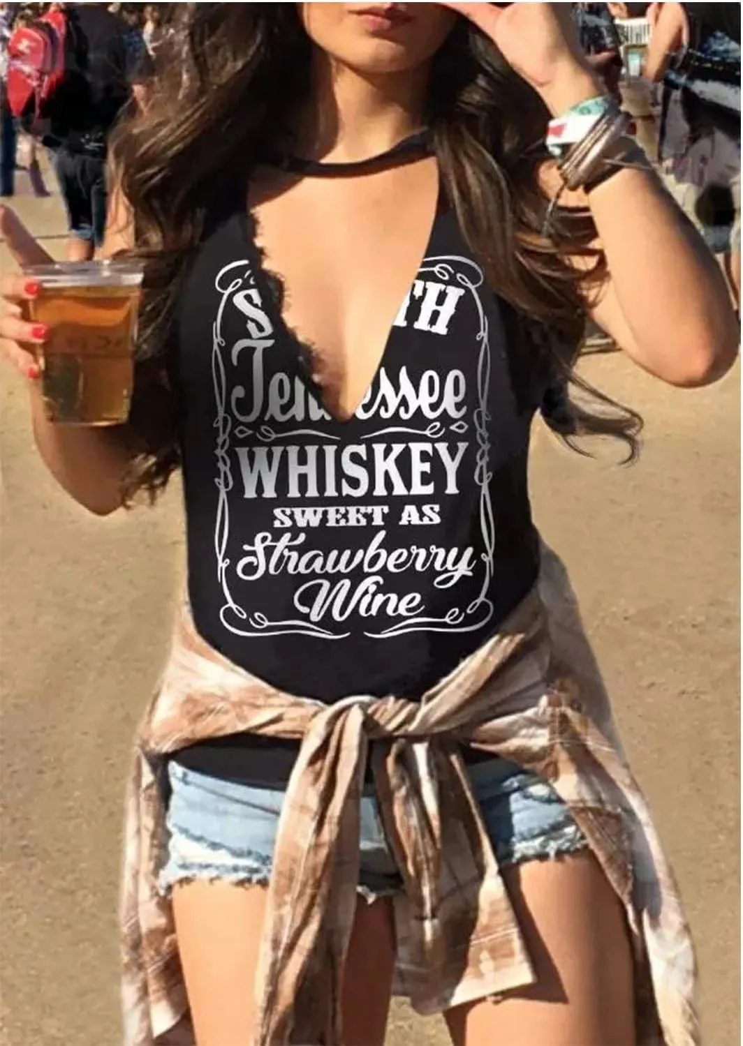 Summer Deep V Neck Tank Tops for Women Western Country Sleeveless Tee Shirts Teen Girls Sexy Casual Concert Tops Outfits