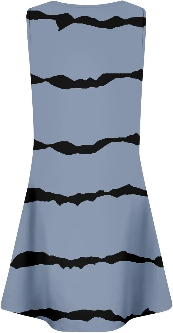 Summer Dresses for Women Sleeveless Casual Sundresses Square Neck Floral Pleated Front Tank Dress Loose T Shirt Dresses