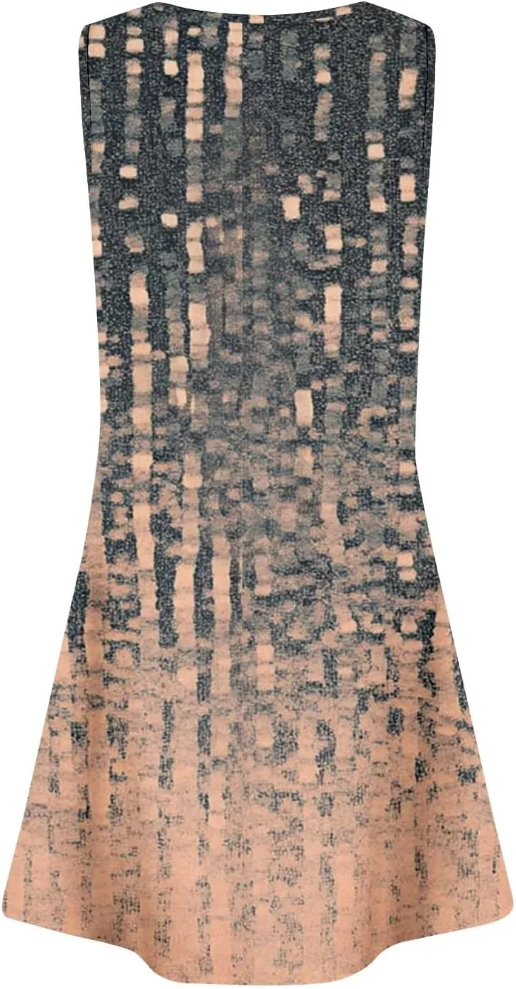 Summer Dresses for Women Sleeveless Casual Sundresses Square Neck Floral Pleated Front Tank Dress Loose T Shirt Dresses