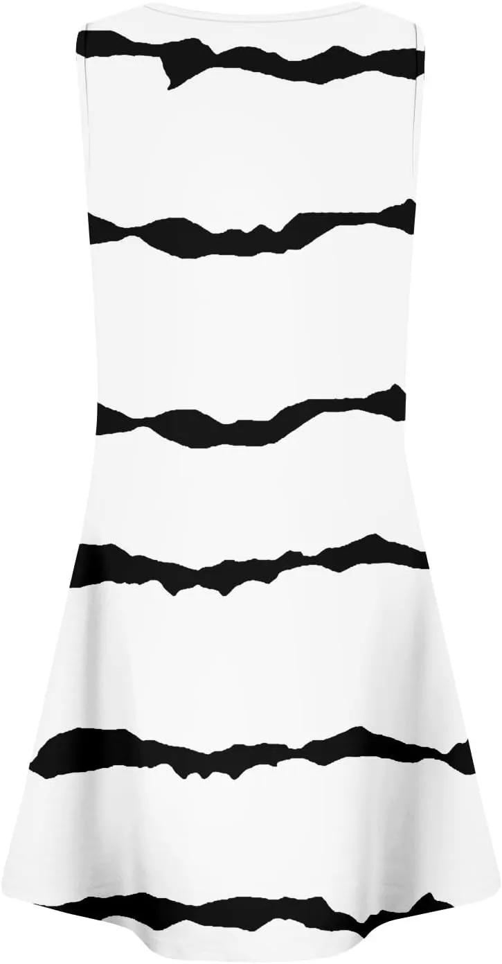 Summer Dresses for Women Sleeveless Casual Sundresses Square Neck Floral Pleated Front Tank Dress Loose T Shirt Dresses