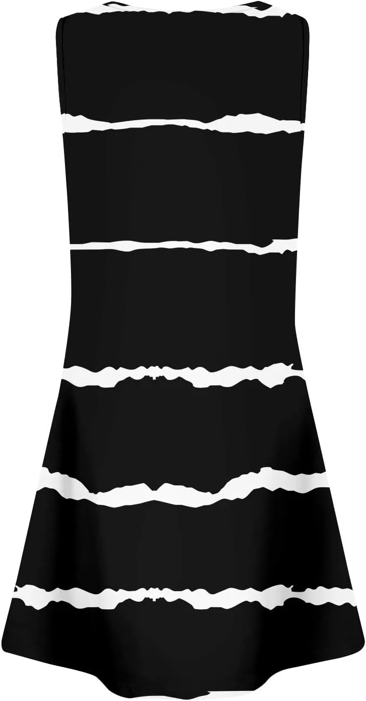 Summer Dresses for Women Sleeveless Casual Sundresses Square Neck Floral Pleated Front Tank Dress Loose T Shirt Dresses