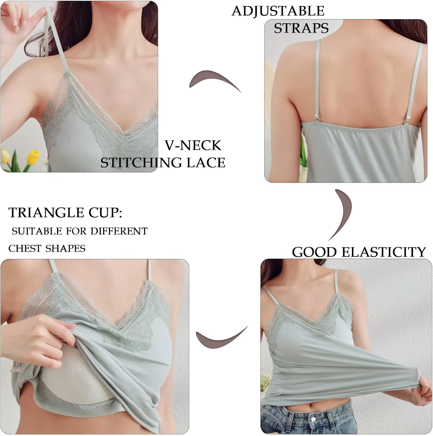 Summer New Camisoles Built in Bra for Women Tank Tops Spaghetti Strap Pajamas Camis Top