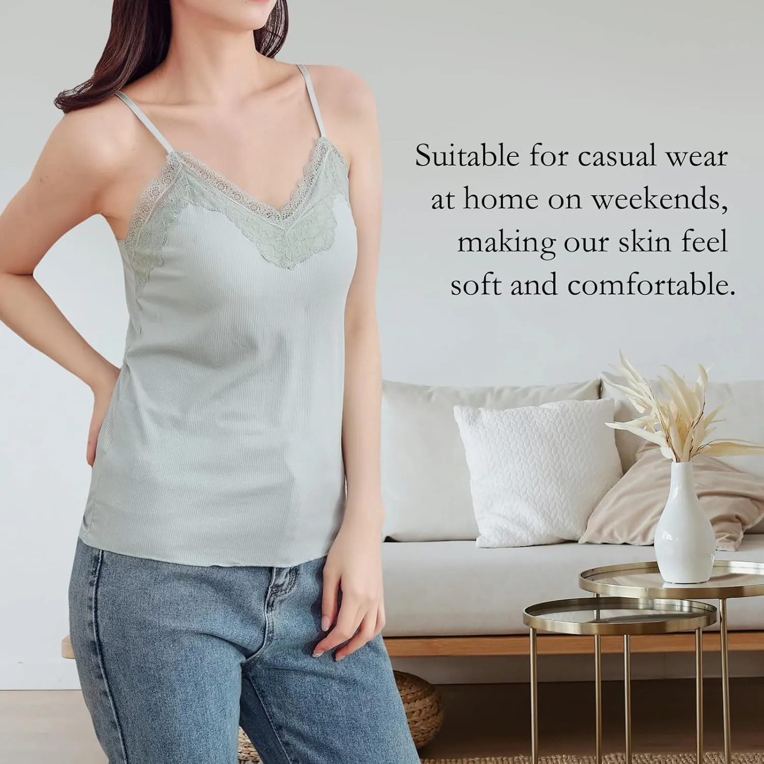 Summer New Camisoles Built in Bra for Women Tank Tops Spaghetti Strap Pajamas Camis Top