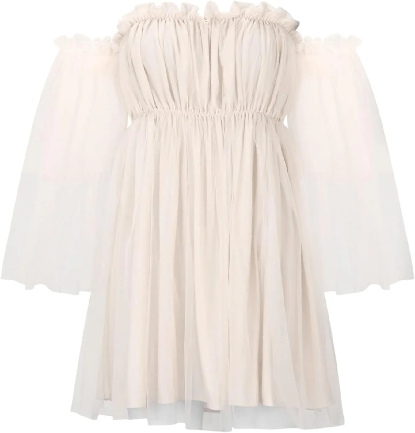 Summer Off The Shoulder Ruffle Mini Dresses for Women Puff Sleeve Backless Swing A-Line Dress Cute Tulle Tutu Dress