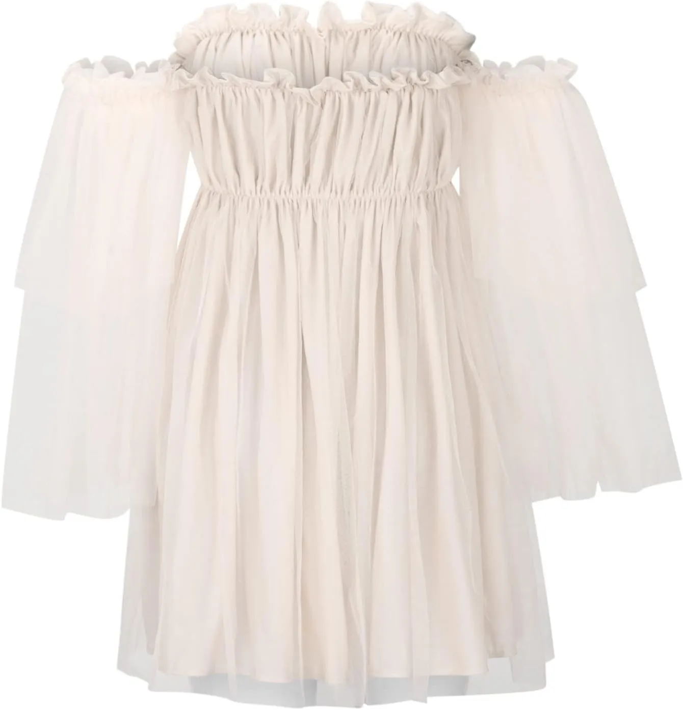 Summer Off The Shoulder Ruffle Mini Dresses for Women Puff Sleeve Backless Swing A-Line Dress Cute Tulle Tutu Dress