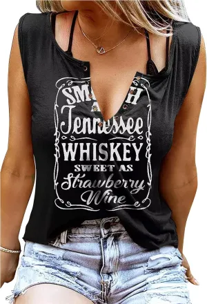 Summer Sexy V Neck Tank Tops for Women Casual Loose Fit Sleeveless T Shirts Country Music Ring Hole Basic Shirts Tanks