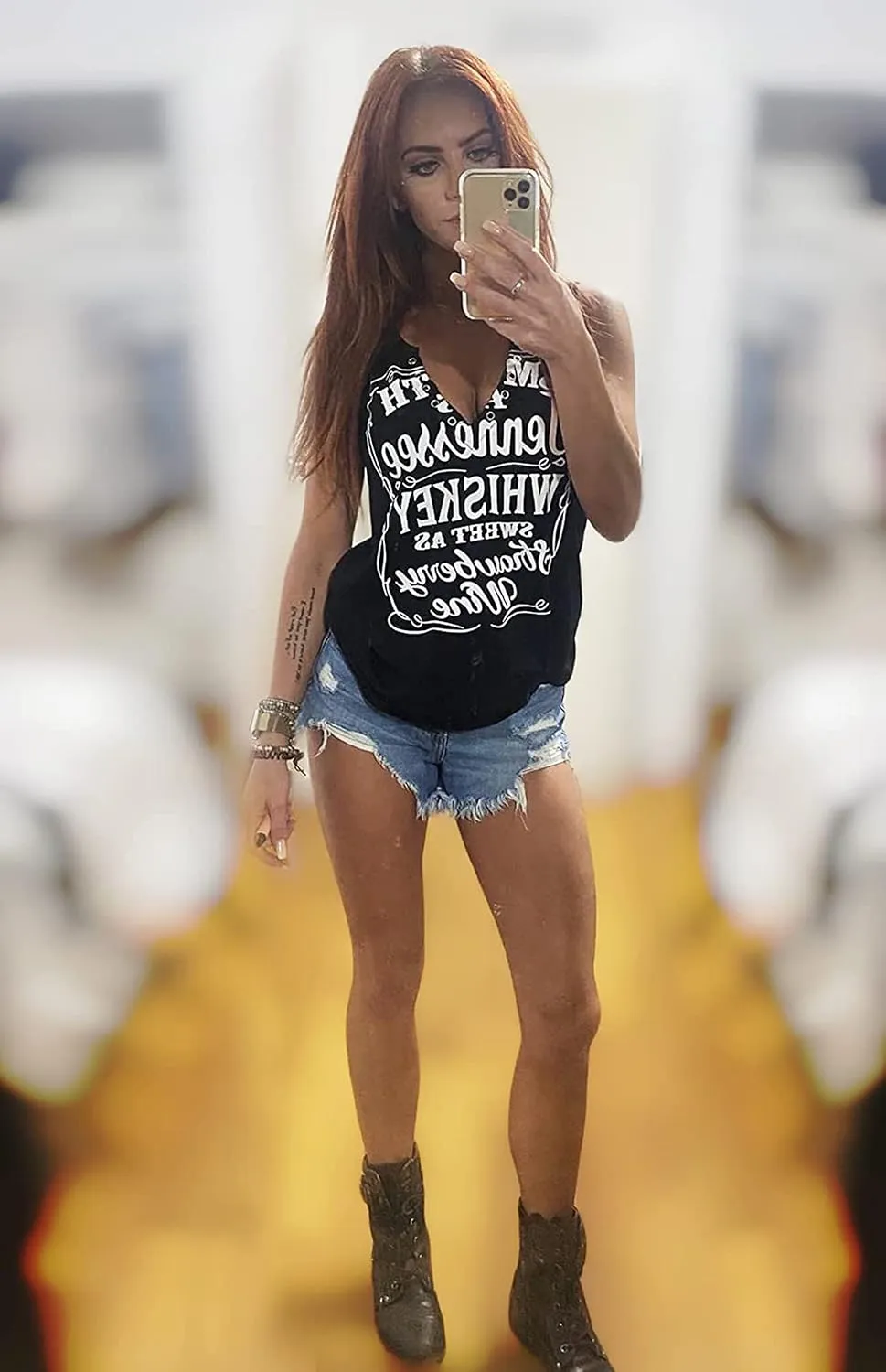 Summer Sexy V Neck Tank Tops for Women Casual Loose Fit Sleeveless T Shirts Country Music Ring Hole Basic Shirts Tanks