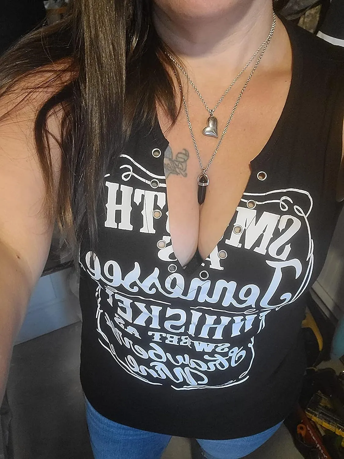 Summer Sexy V Neck Tank Tops for Women Casual Loose Fit Sleeveless T Shirts Country Music Ring Hole Basic Shirts Tanks