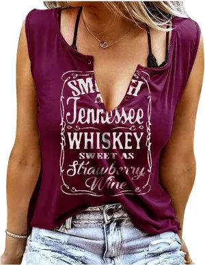 Summer Sexy V Neck Tank Tops for Women Casual Loose Fit Sleeveless T Shirts Country Music Ring Hole Basic Shirts Tanks