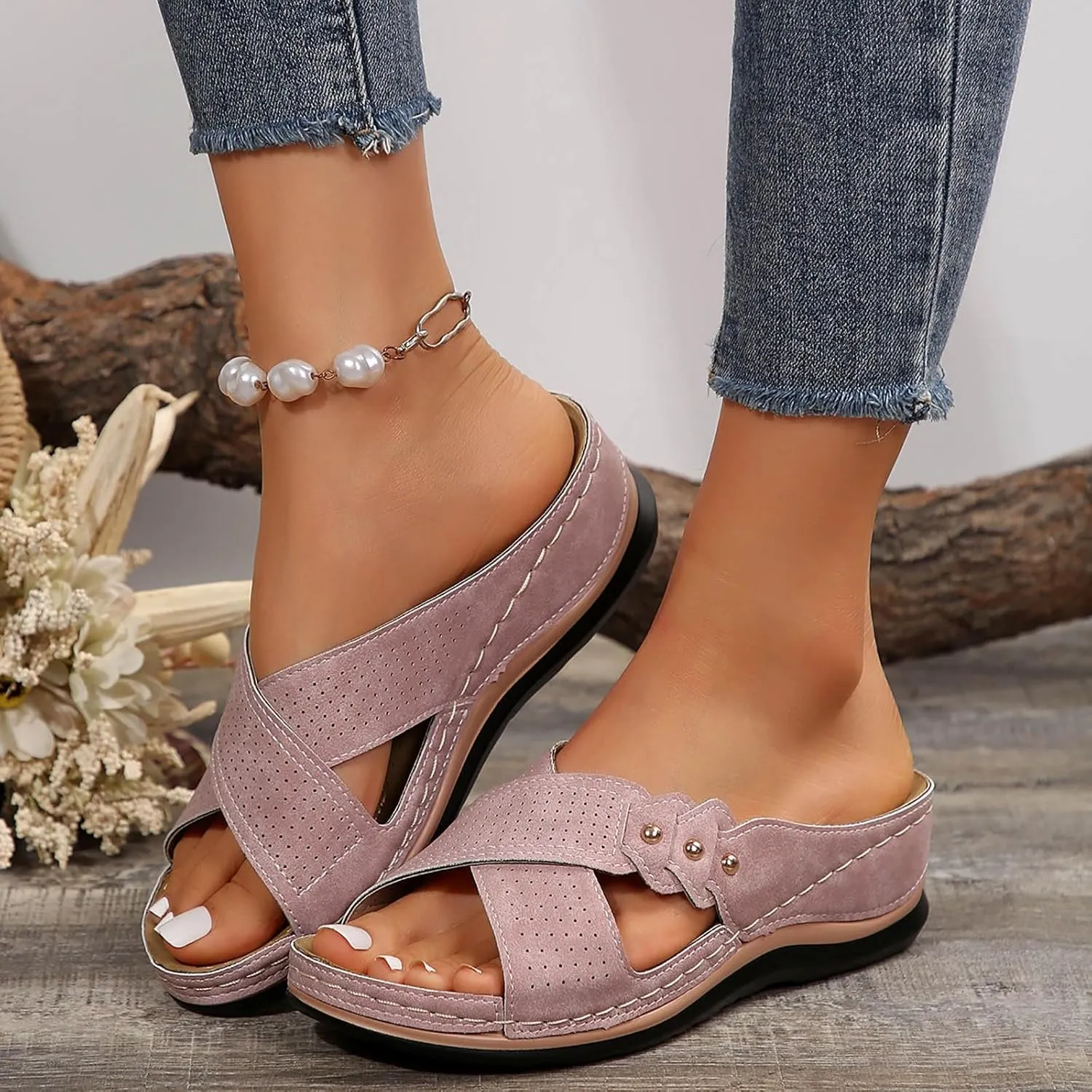 Summer Versatile Sandals for Women Casual Summer Women Wedge Heels Shoes Orthopedic Sandals with Arch Support