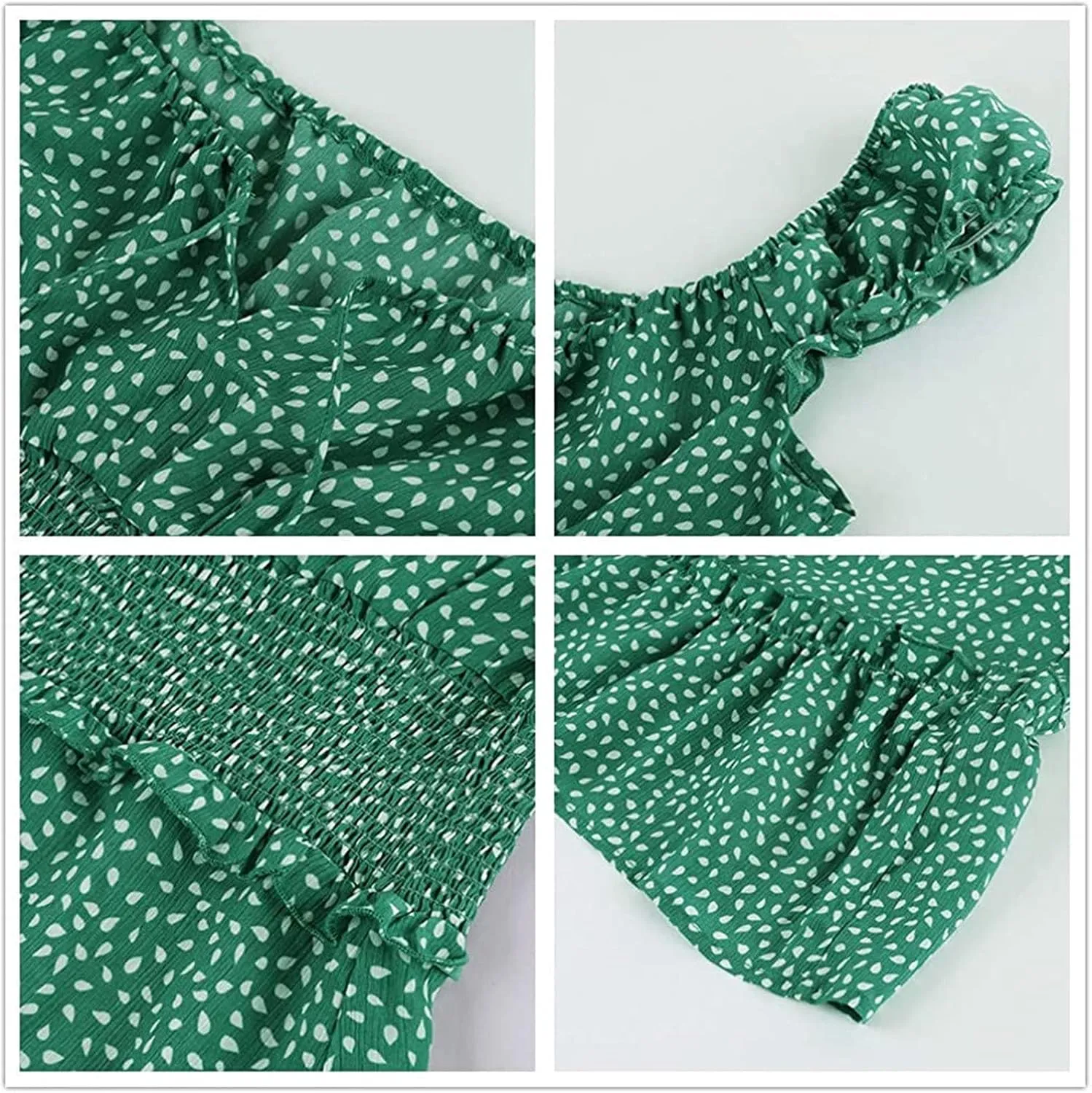 Summer Womens Smocked Dresses Ruffle Floral Tie Front Boho Sundress Polka Dot Sexy Fashion Print Neckline Mini Dress