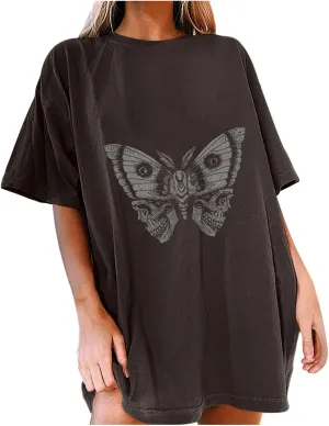 Summer Y2k Tops for Womens, Casual Vintage Short Sleeve T-Shirt, Girls Oversize Loose Round Neck Elastic Tee