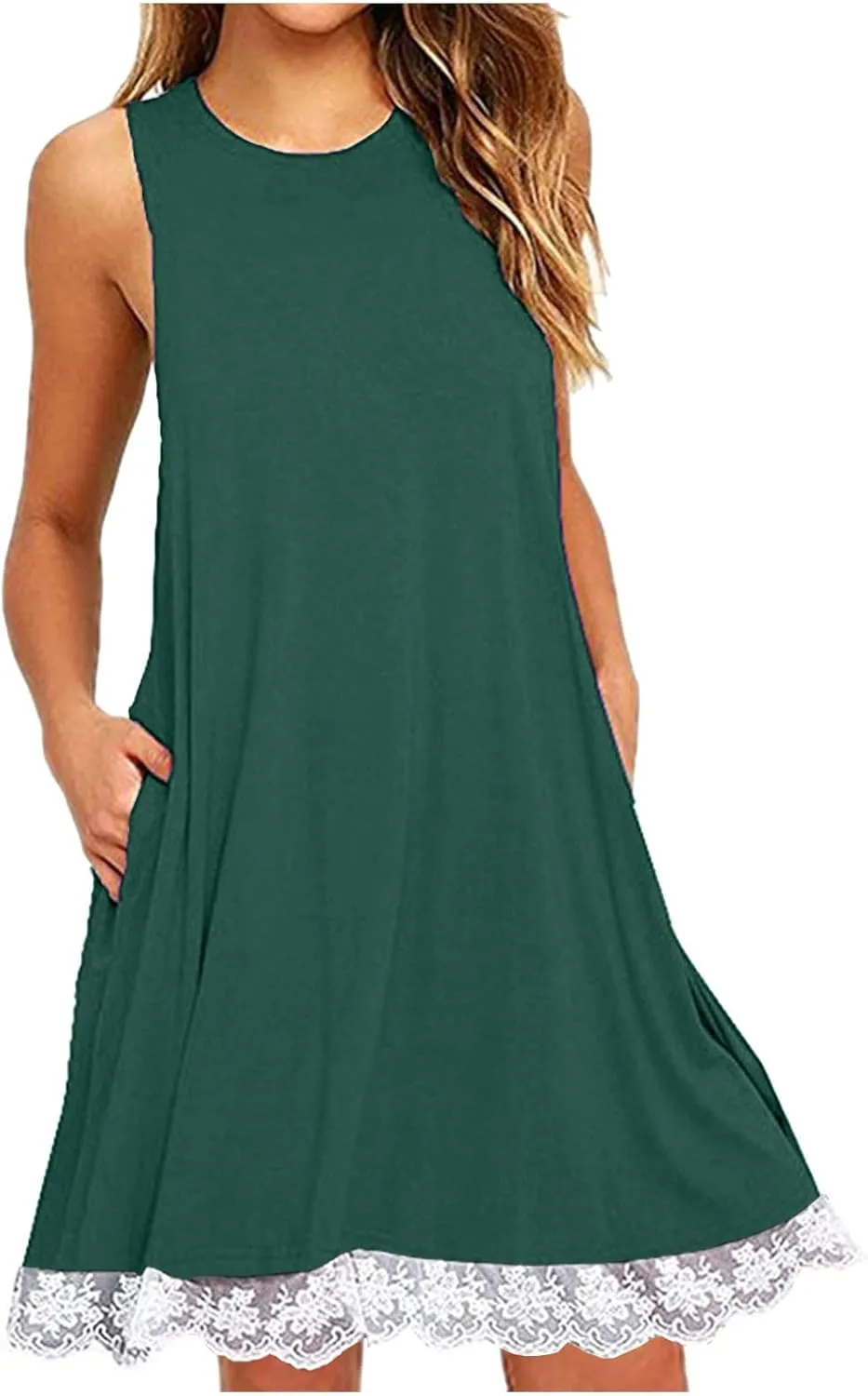 Sun Dresses for Women Casual Sleeveless Solid Ruffle Mini Dress with Pockets Summer Fashion Beach Party Dress 2024