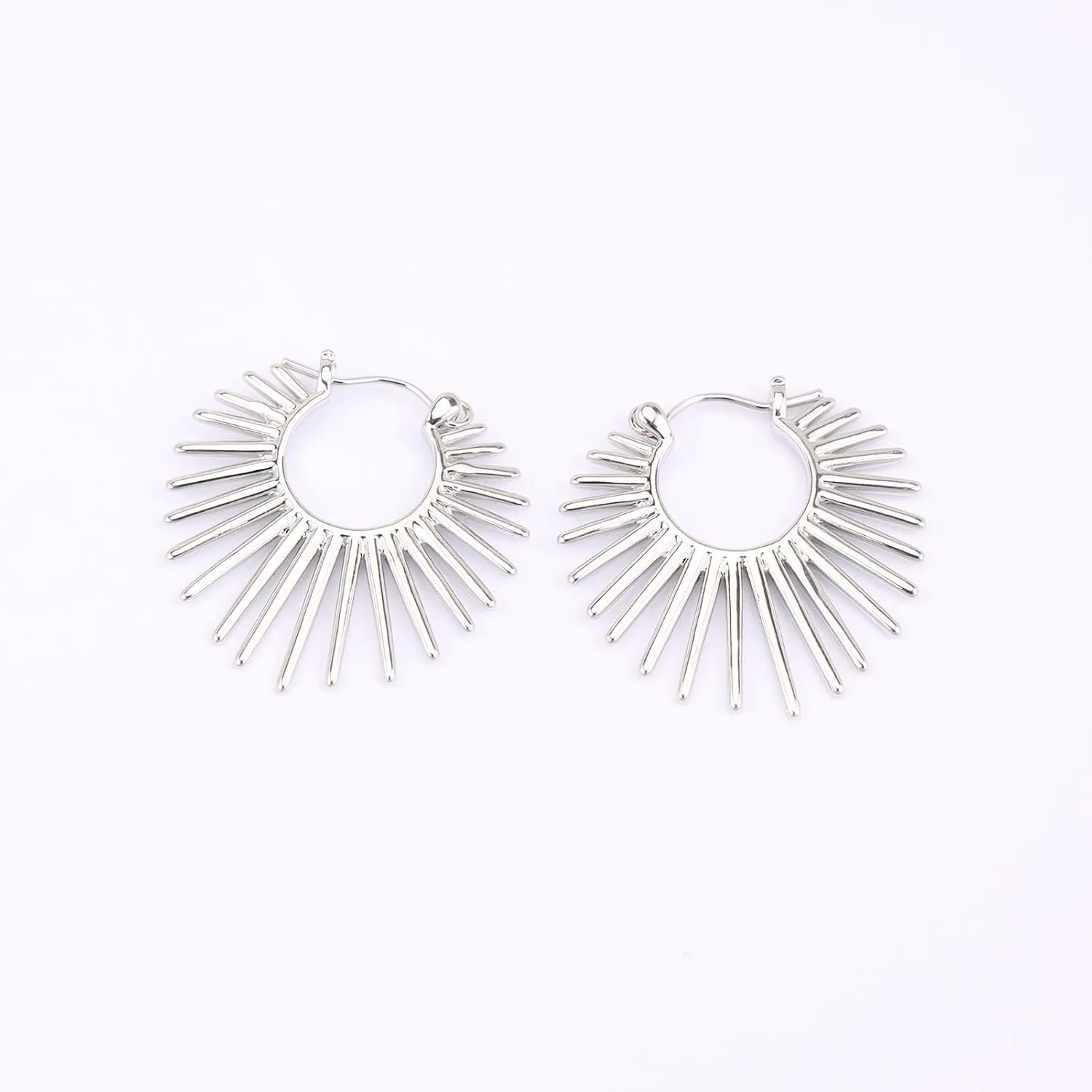Sunburst-Style Hinged Hoop Earrings Trendy Statement Chunky Textured Huggie Earrings