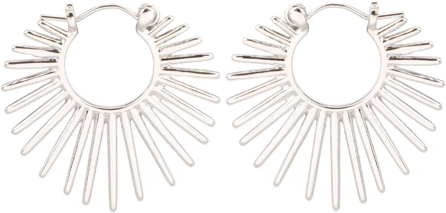 Sunburst-Style Hinged Hoop Earrings Trendy Statement Chunky Textured Huggie Earrings