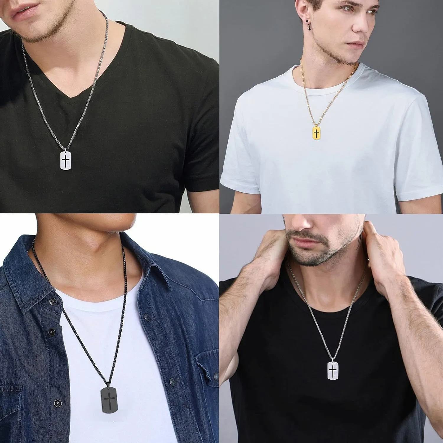 Supcare Mens Dog Tag Necklace with Cross,Shield/Round Engraved Inspiration Jewelry Gifts for Son Men (Gift Wrapped)