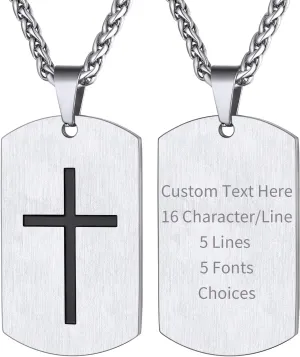 Supcare Mens Dog Tag Necklace with Cross,Shield/Round Engraved Inspiration Jewelry Gifts for Son Men (Gift Wrapped)