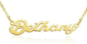 SuperJeweler Custom Name Necklace Personalized in Silver and Gold Tone, Custom Name Plate Pendant For Women Personalized Name Necklace All Name Necklaces Available, 18 Inch Chain (Gold, Bethany)