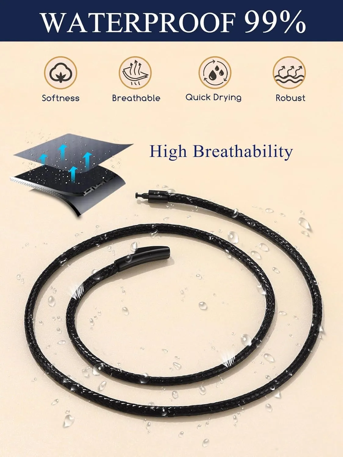 Suplight Waterproof Braided Leather Cord Chain Necklace for Men Women, Woven Wax Rope Chain for Pendant, Leather Necklaces Customize Available with Strong Clasp, 2/3mm Width 16" 18" 20"...30" Length