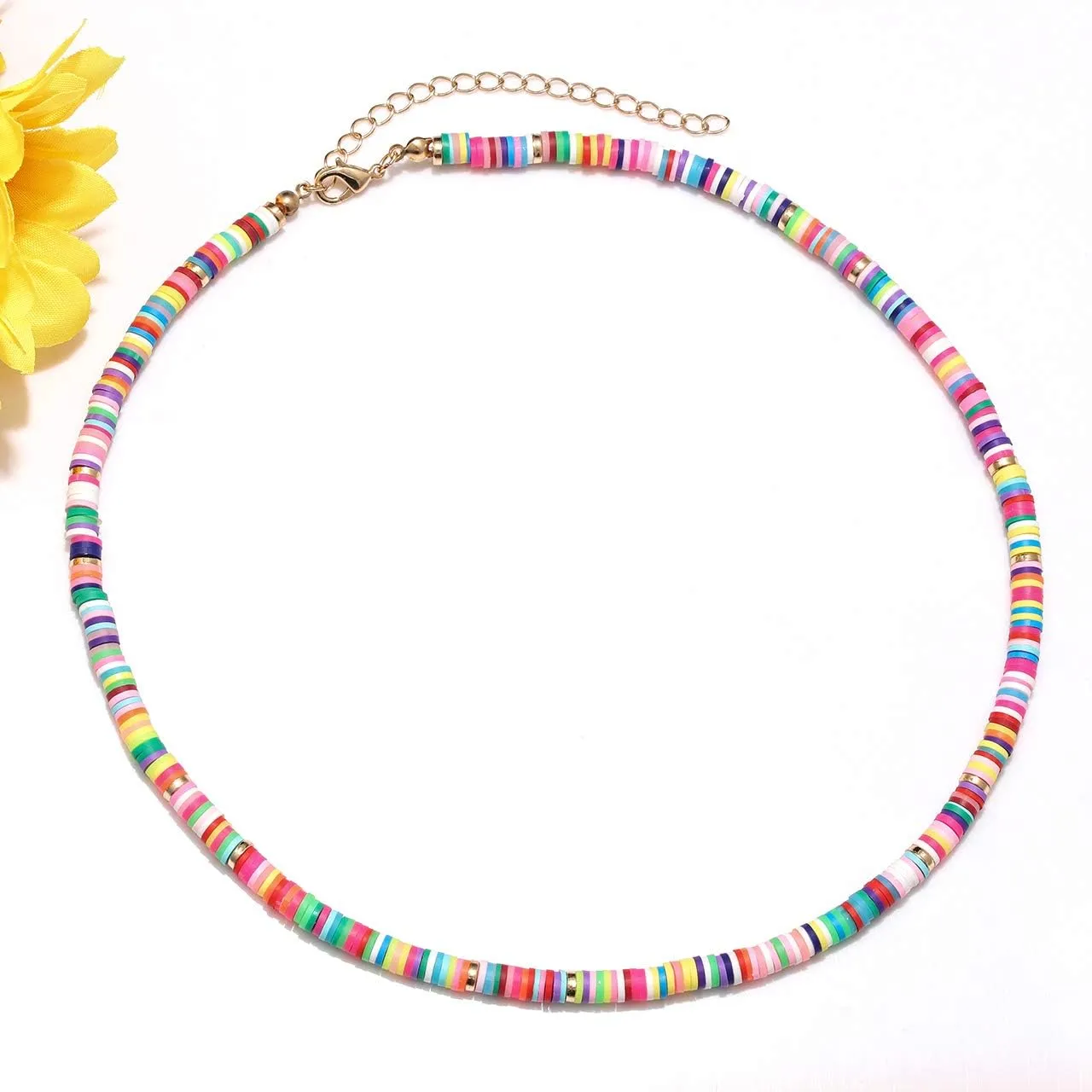 Surfer Heishi Bead Choker Necklace for Woman Star Pearl Polymer Clay Record Disc Beads Layered Necklace Boho Beach Necklace jewelry