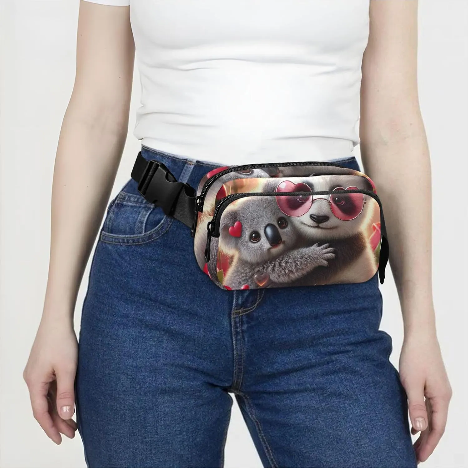Sweet Panda Koala Love Vibes Womens Fanny Pack Anti Theft Belt Bag Waterproof Neon Waist Pouches for Men
