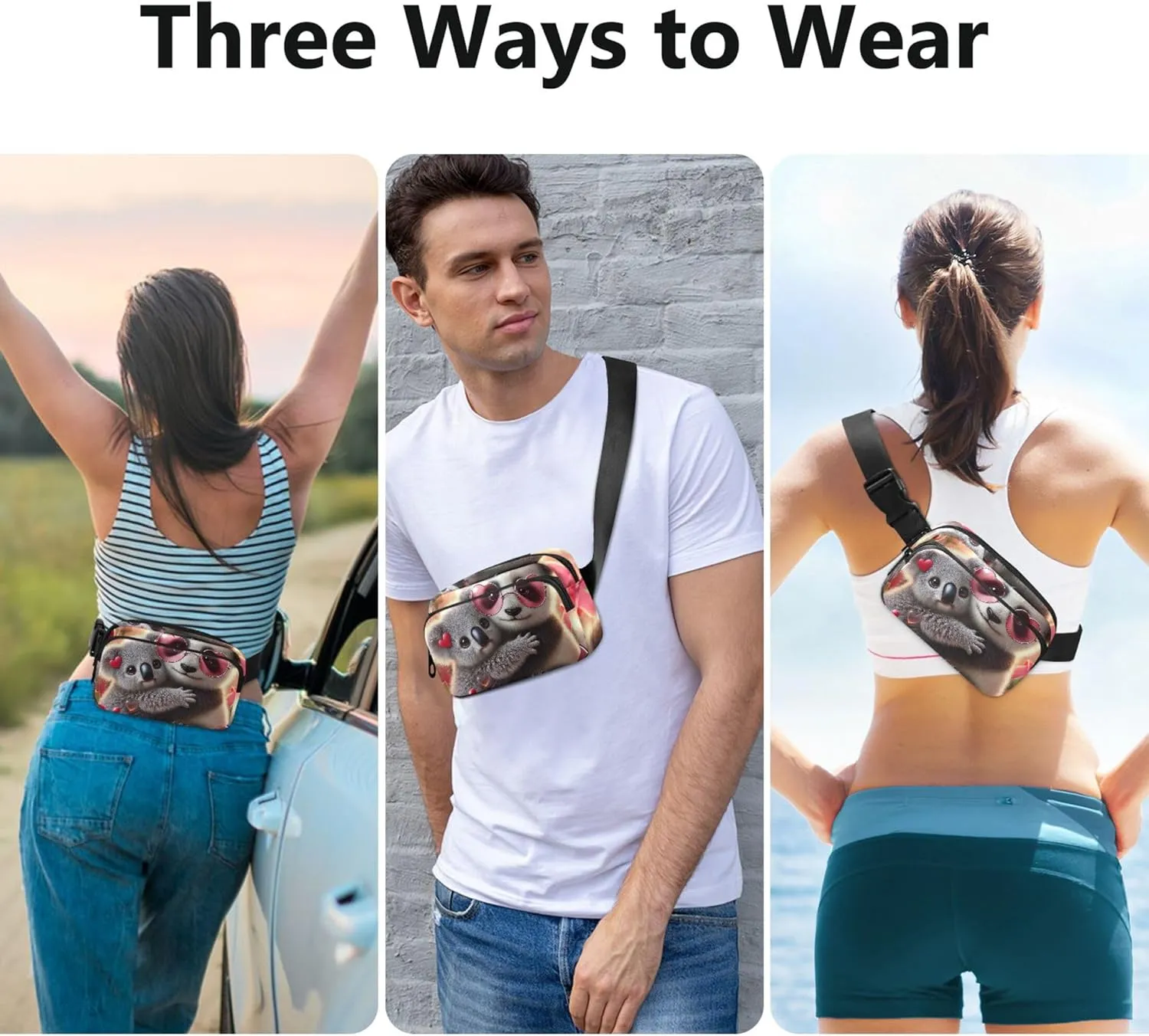 Sweet Panda Koala Love Vibes Womens Fanny Pack Anti Theft Belt Bag Waterproof Neon Waist Pouches for Men