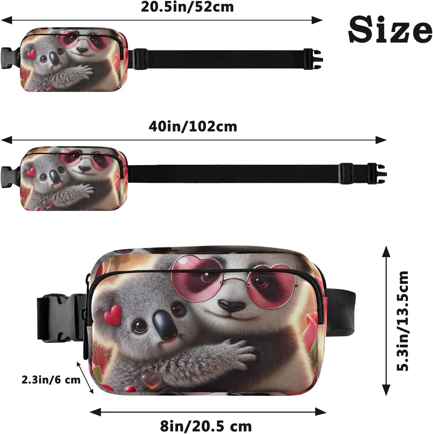 Sweet Panda Koala Love Vibes Womens Fanny Pack Anti Theft Belt Bag Waterproof Neon Waist Pouches for Men