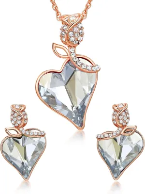 T400 Rose Heart Crystal Jewelry Sets for Women Birthday Anniversary for Her