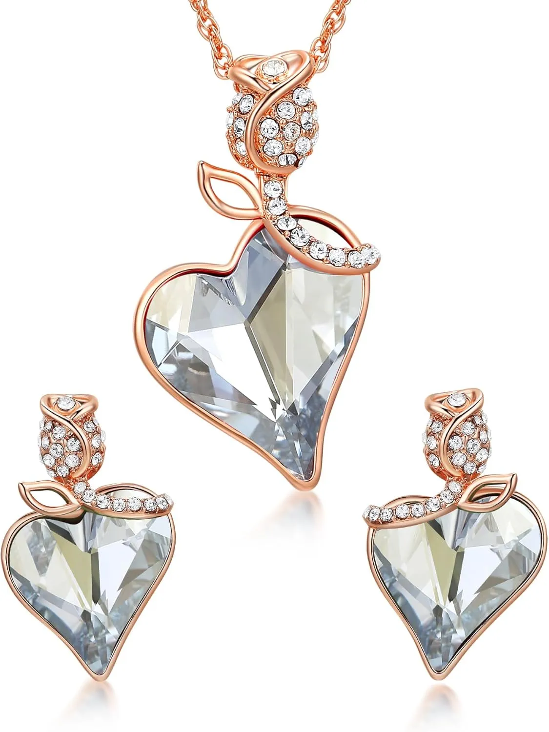 T400 Rose Heart Crystal Jewelry Sets for Women Birthday Anniversary for Her