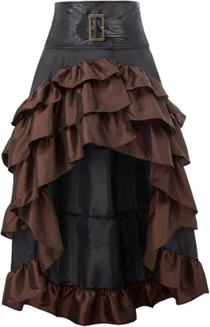 TANGNADE Women's Gothic Steampunk Skirt Victorian Renaissance High Low Retro Skirt Pirate Costume Skirt Party Clothes