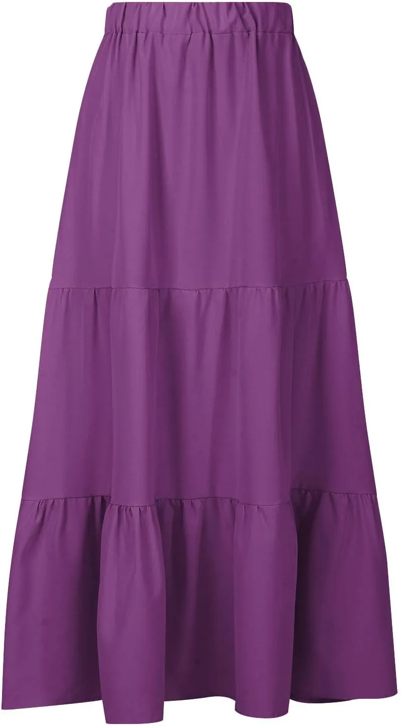 TANGNADE Women's Skirts Knee Length High Waisted Vacation Skirts for Women Summer Trendy Flowy Travel Boho Skirt with Pocket