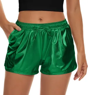 Taydey Metallic Shorts for Women Hot Sparkly Shiny Shorts with Elastic Drawstring