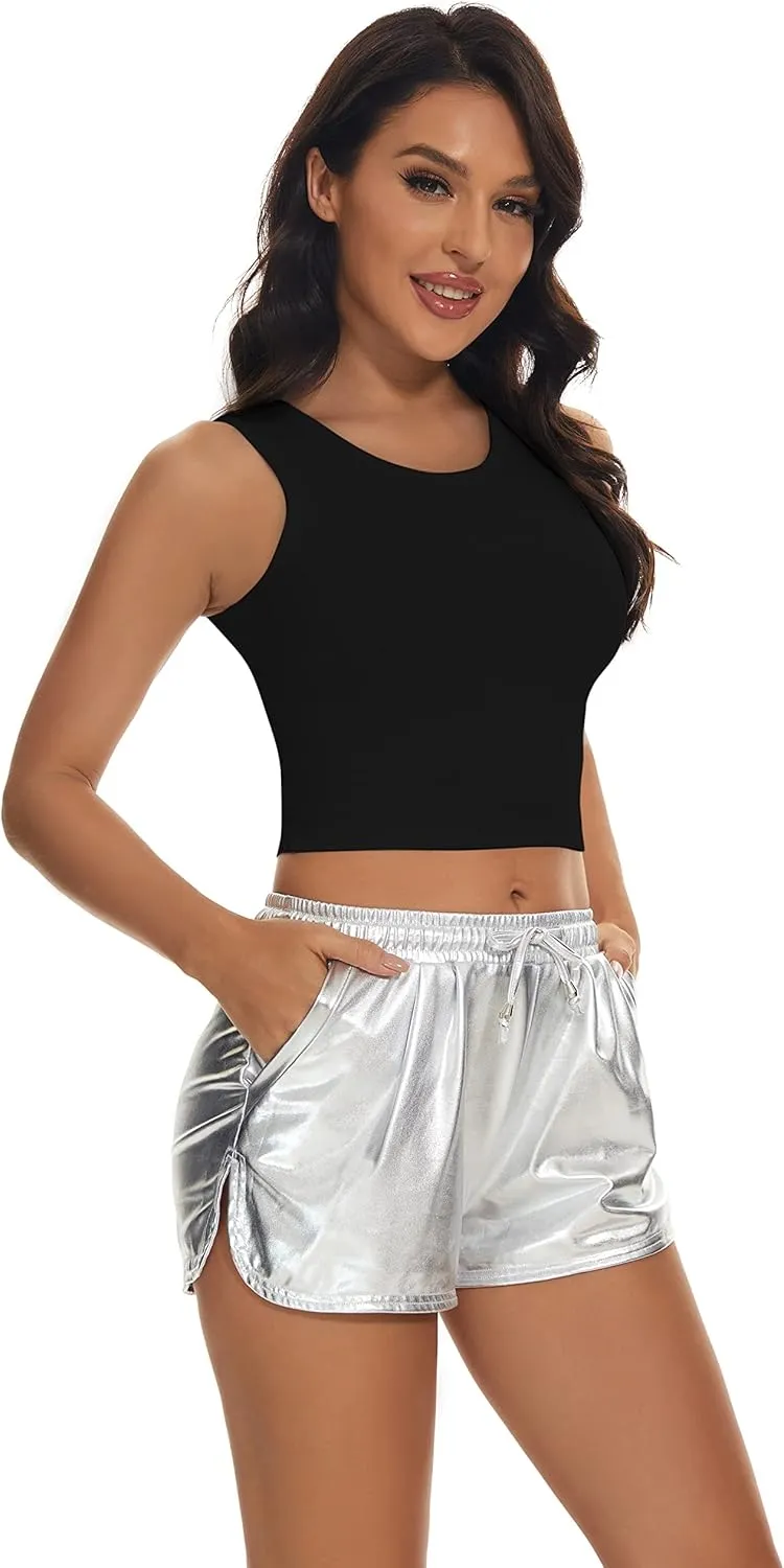 Taydey Metallic Shorts for Women Hot Sparkly Shiny Shorts with Elastic Drawstring