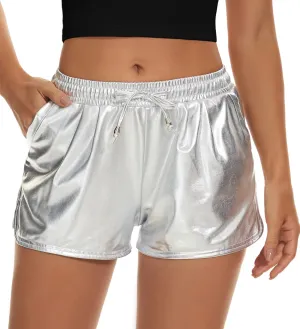 Taydey Metallic Shorts for Women Hot Sparkly Shiny Shorts with Elastic Drawstring