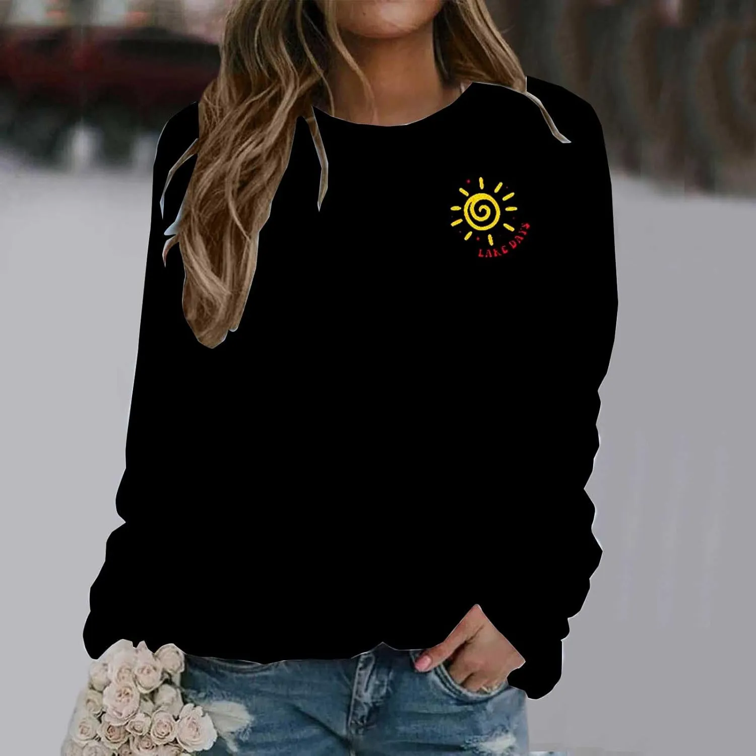 Teen Girls Preppy Sweatshirts Fashion Solid Cute Graphic Long Sleeve Crewneck Pullovers Fall Hoodless Loose Hoodie