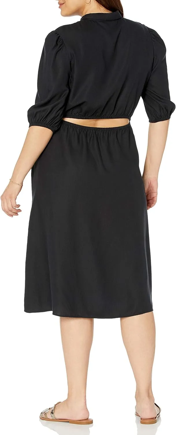 The Drop Women's Ellen Puff-Sleeve Open Back Midi Shirt Dress