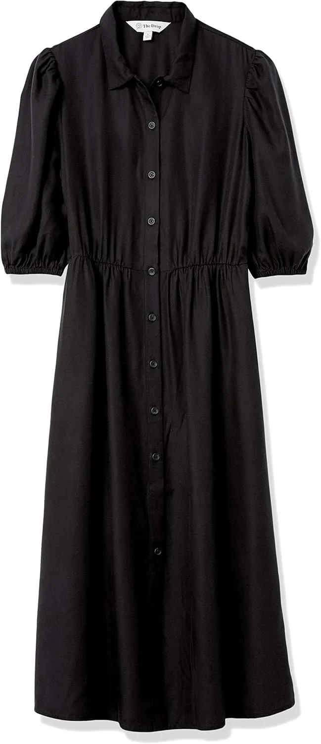 The Drop Women's Ellen Puff-Sleeve Open Back Midi Shirt Dress