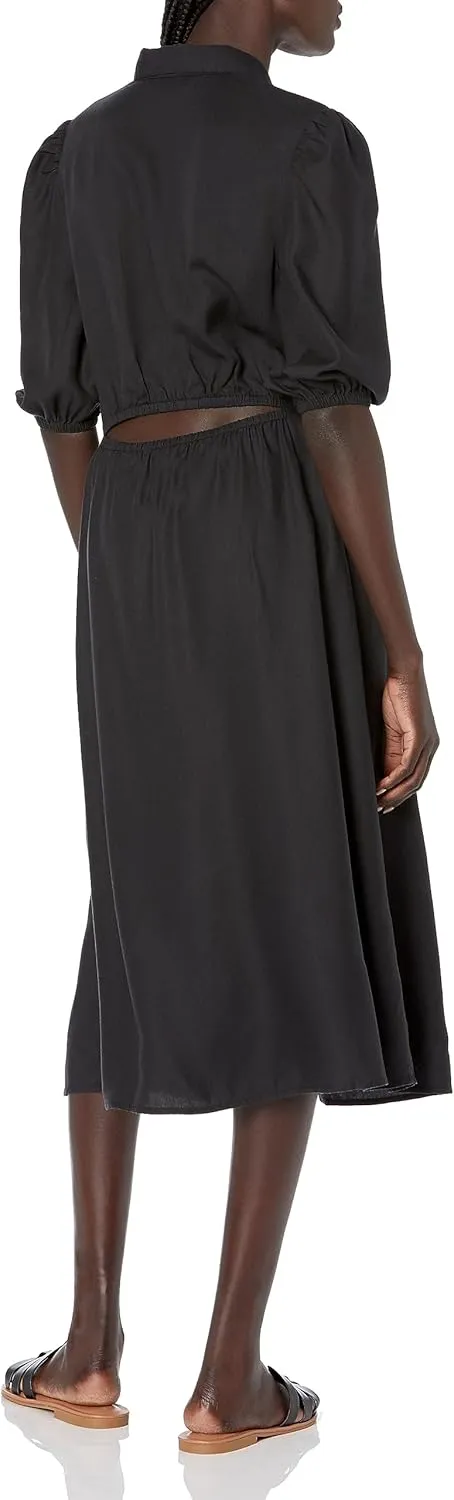 The Drop Women's Ellen Puff-Sleeve Open Back Midi Shirt Dress