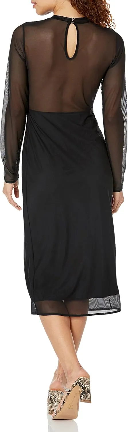 The Drop Women's Gene Mesh Long-Sleeve Midi Dress with Open-Back