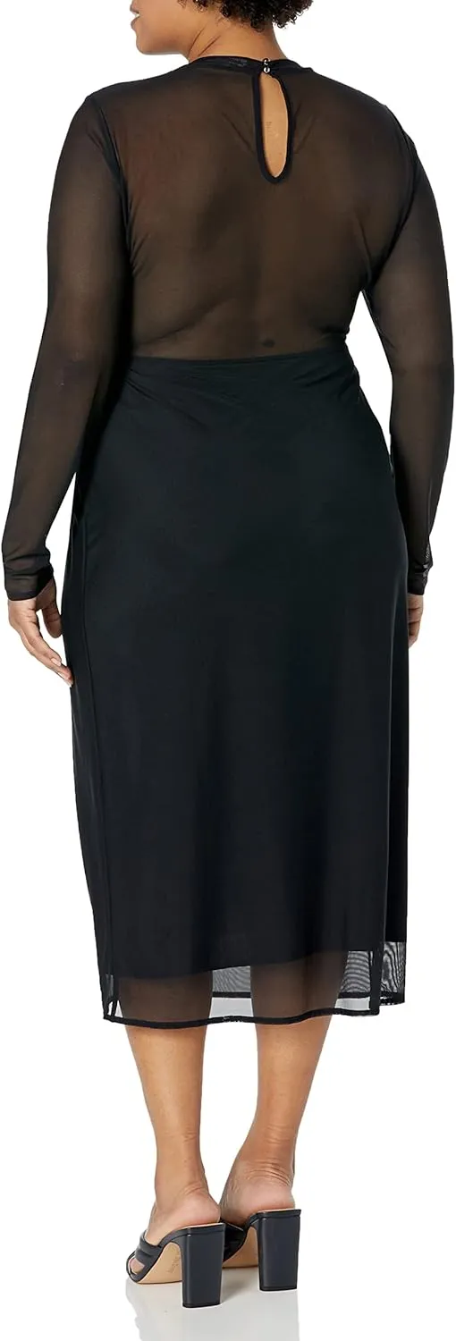 The Drop Women's Gene Mesh Long-Sleeve Midi Dress with Open-Back