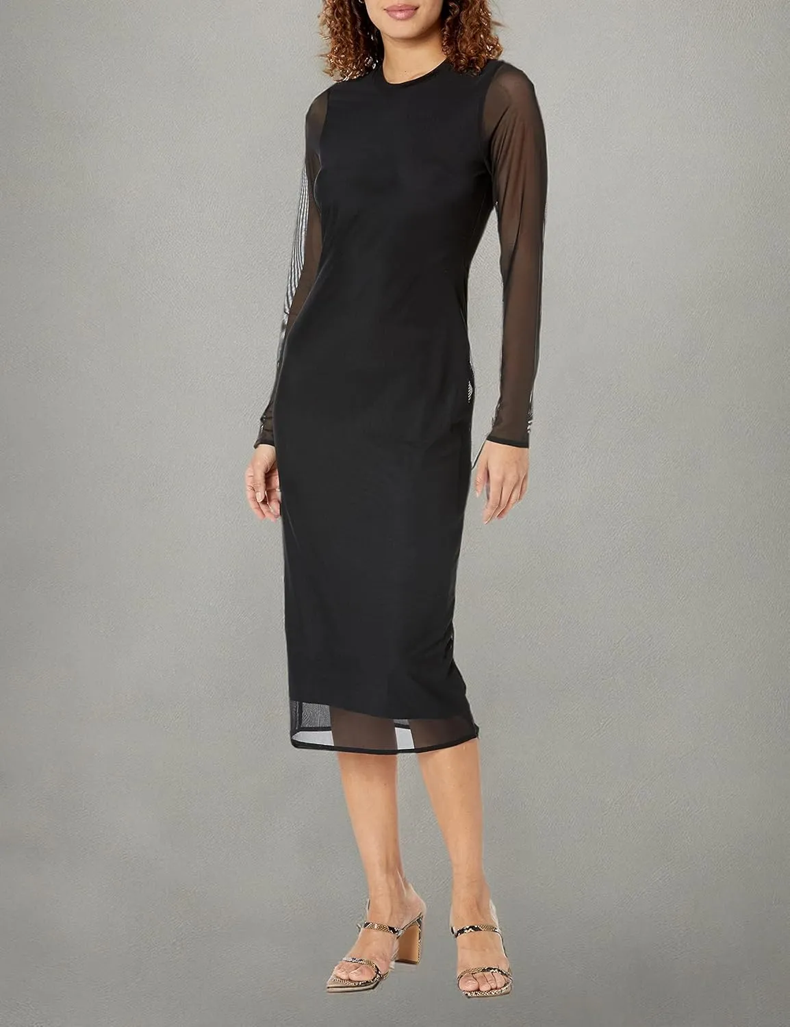 The Drop Women's Gene Mesh Long-Sleeve Midi Dress with Open-Back