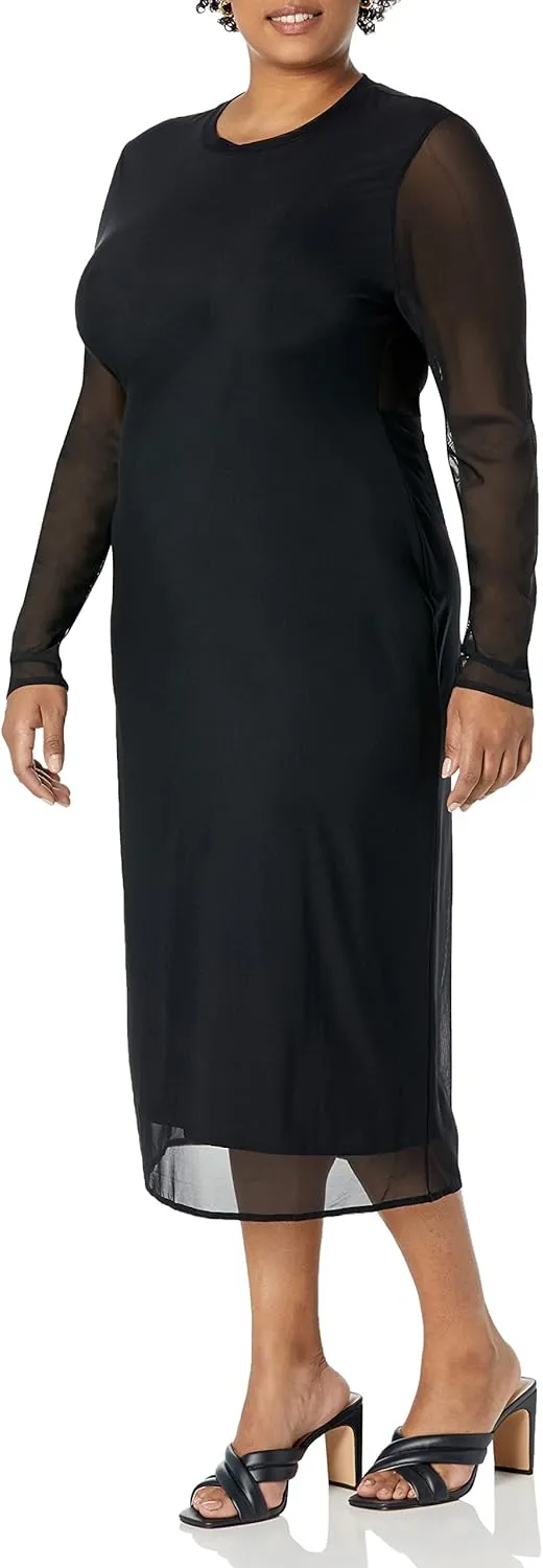 The Drop Women's Gene Mesh Long-Sleeve Midi Dress with Open-Back
