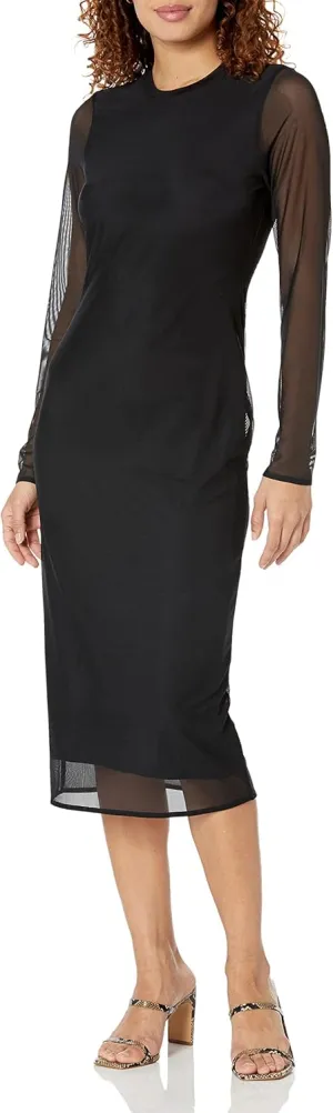 The Drop Women's Gene Mesh Long-Sleeve Midi Dress with Open-Back