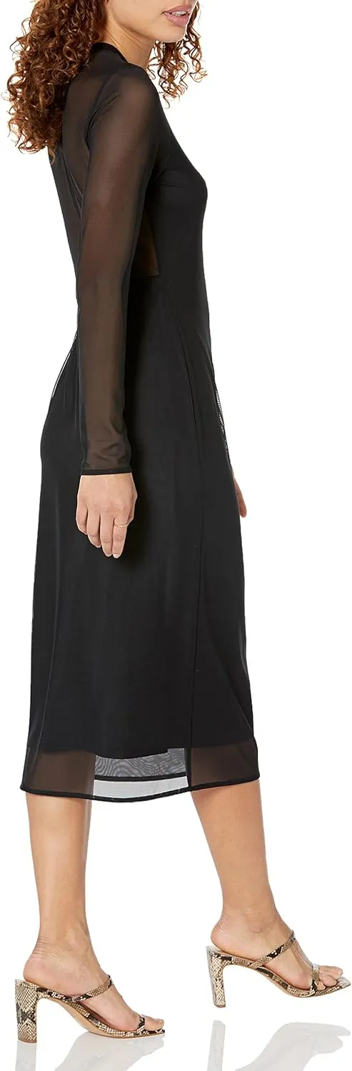 The Drop Women's Gene Mesh Long-Sleeve Midi Dress with Open-Back