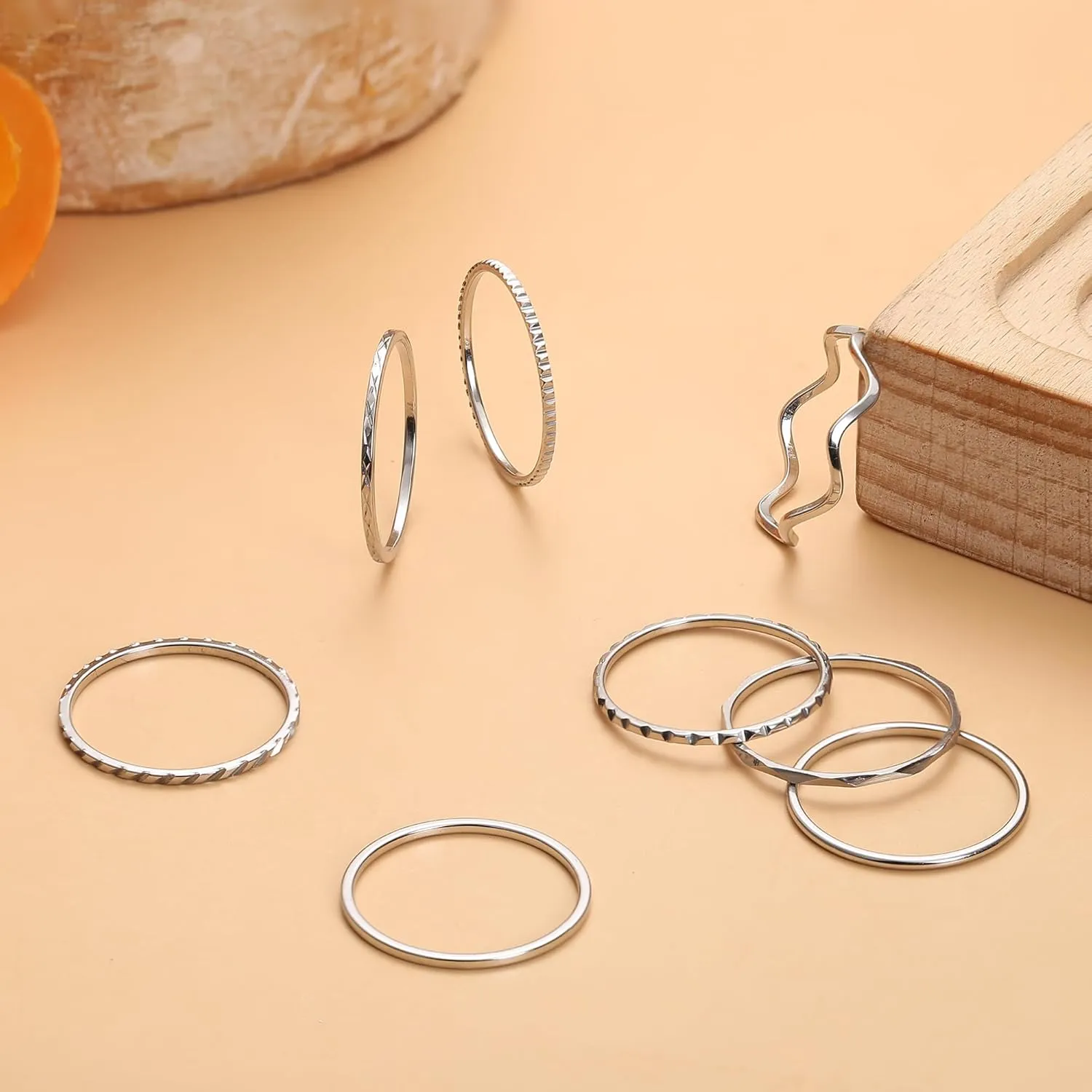THUNARAZ 8Pcs 1mm Stainless Steel Rings for Women Men Fashion Plain Band Knuckle Stacking Midi Thumb Dainty Thin Rings Set Size 5-10 Silver Gold Tone